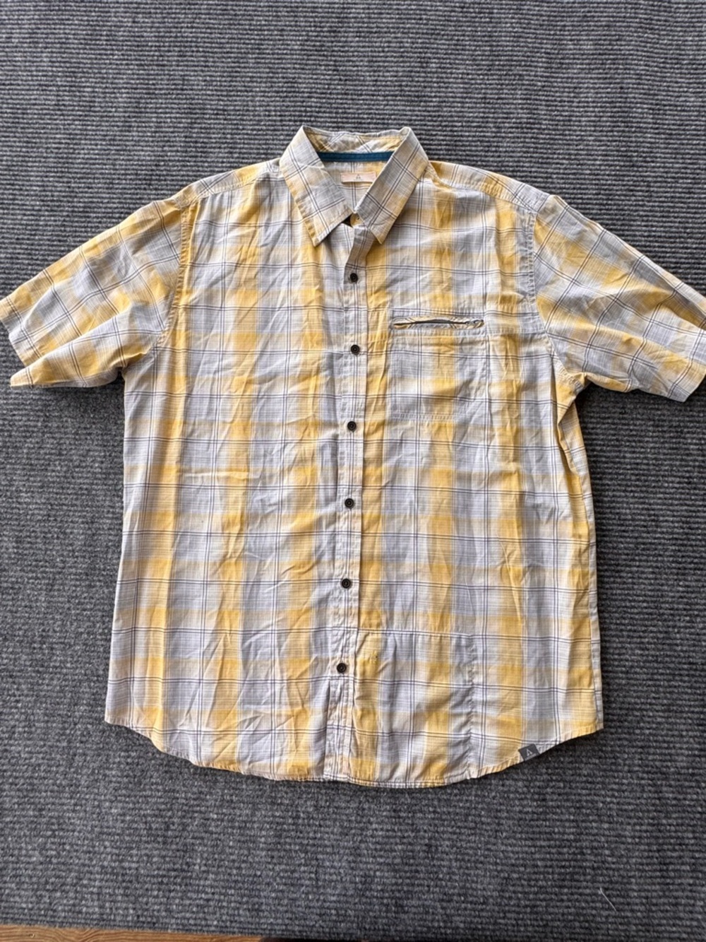 Ascend Yellow and Gray Plaid Button-Down Shirt Mens L Hiking Outdoor